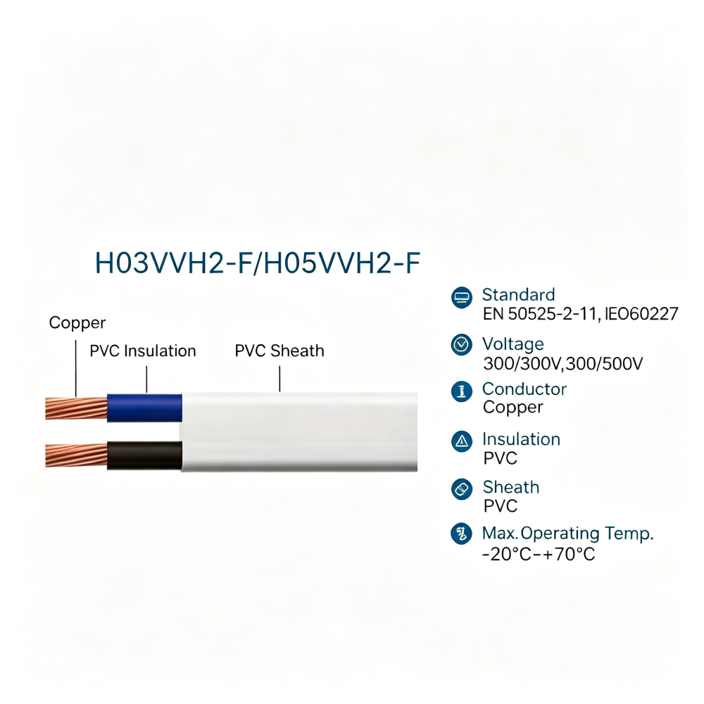 H03VVH2-F / H05VVH2-F Flat PVC Flexible 